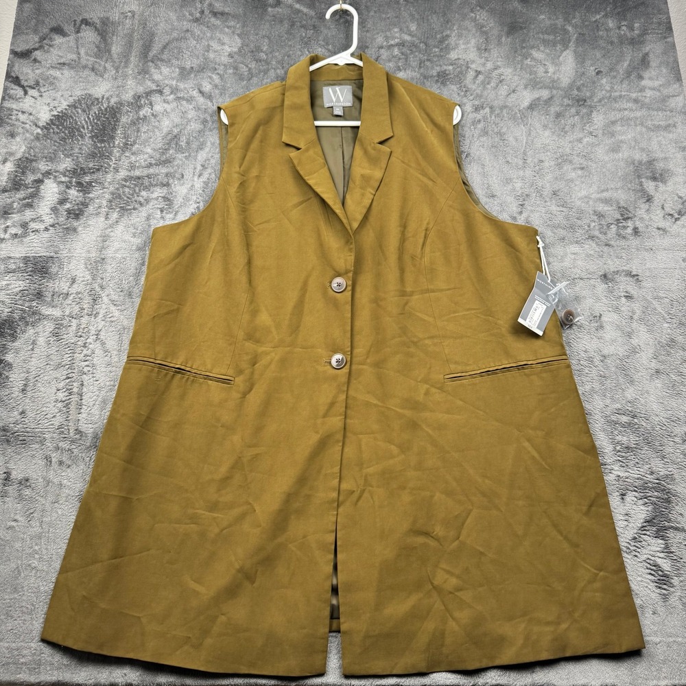 Worthington Women 2X British Olive Longline Vest Sleeveless Blazer NWT 73678-5